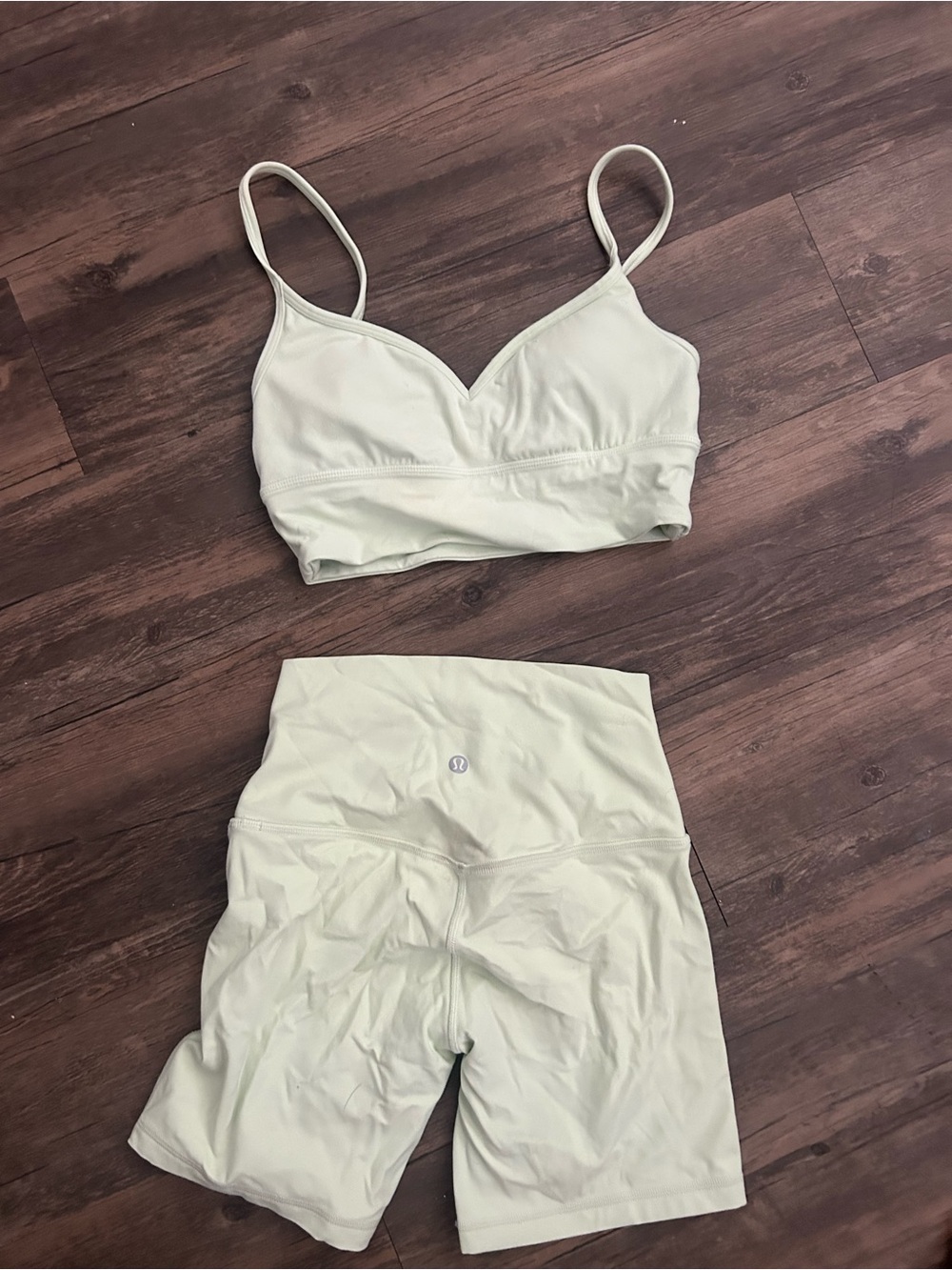 lululemon athletica Pale Sage Bralette and High-Waist Bike Shorts Set